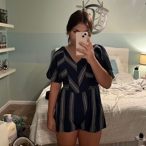 navy and white romper